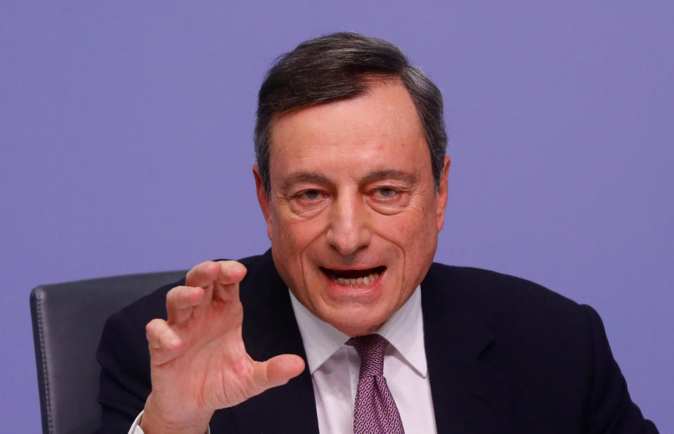 European Central Bank (ECB) President Mario Draghi holds a news conference following the governing council’s interest rate decision at the ECB headquarters in Frankfurt, Germany, January 25, 2018. REUTERS/Kai Pfaffenbach