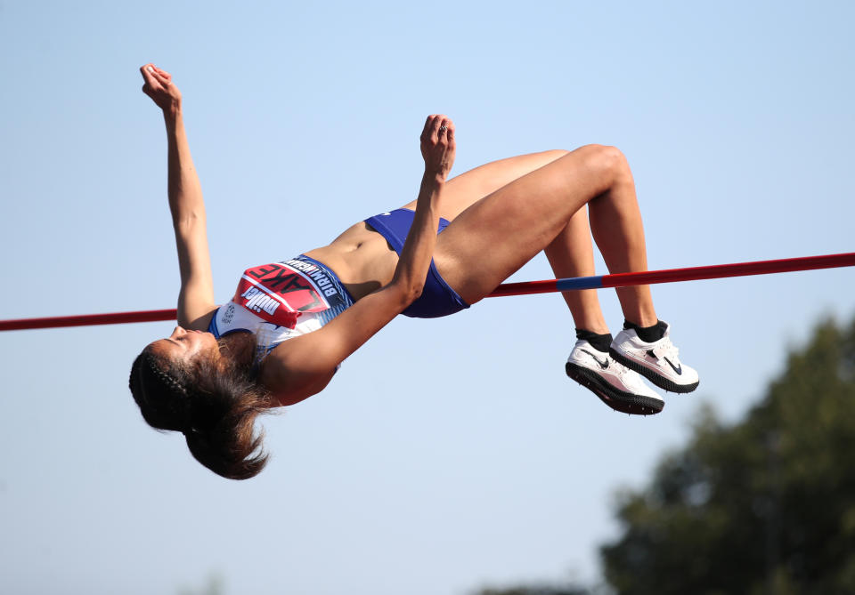 Morgan Lake in action during the women's high jump  