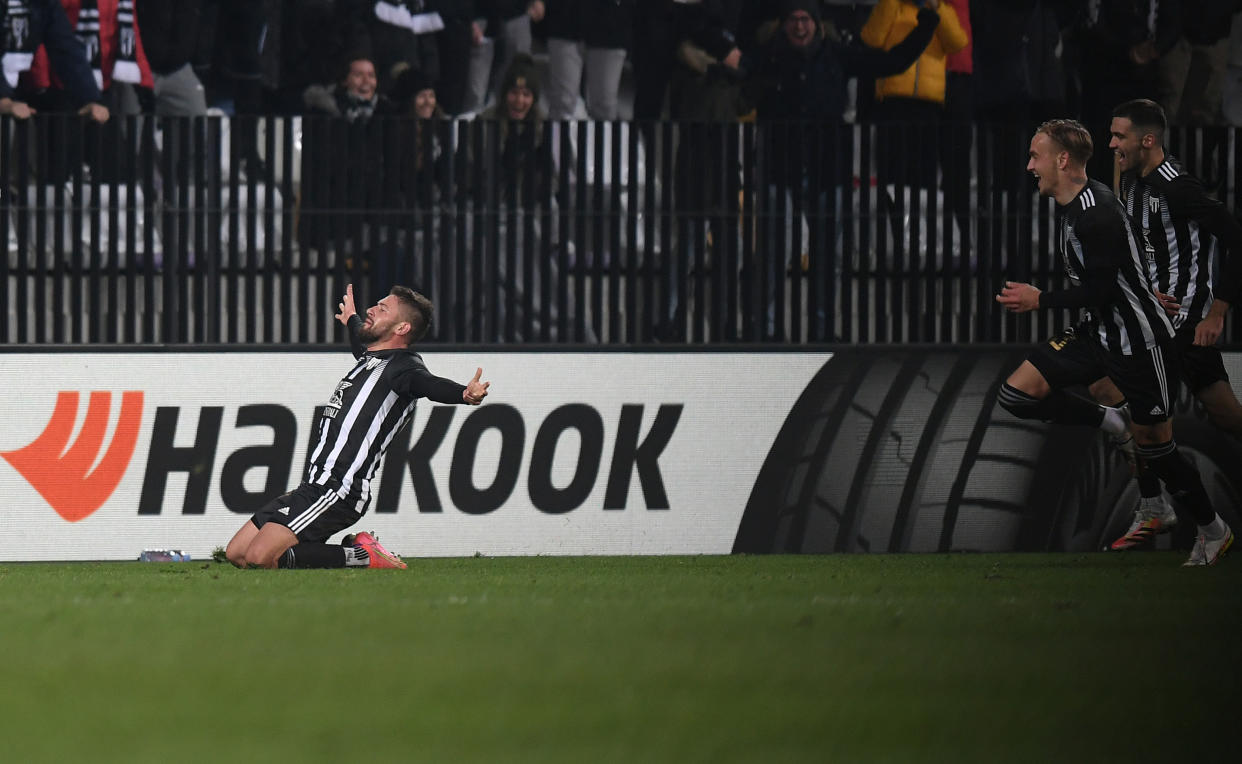 Amadej Marosa of NS Mura celebrates after scoring their side's second goal.