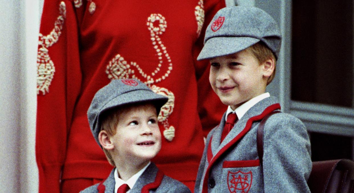 Prince Harry, aged five, on his first day of school with Prince William in 1989 (Getty Images)