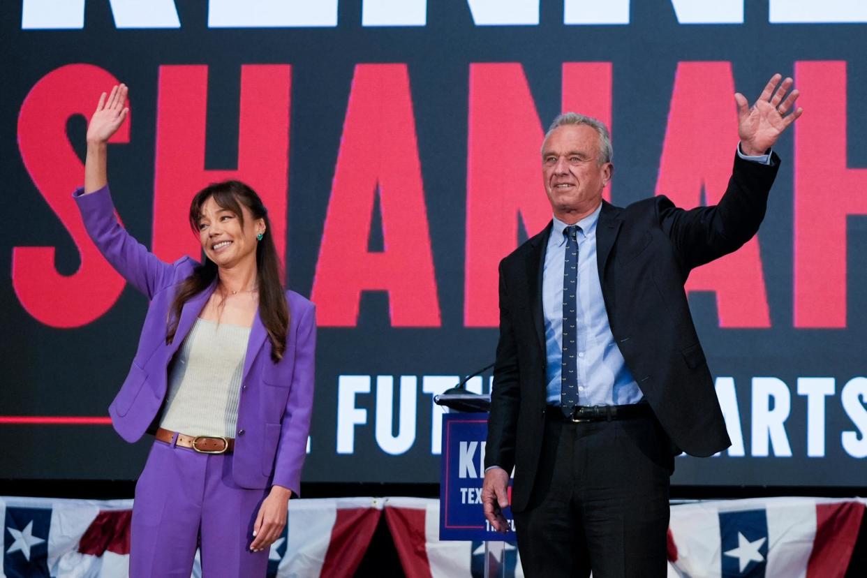 <span>Robert F Kennedy Jr with his running mate Nicole Shanahan in Oakland, California, on Tuesday.</span><span>Photograph: Eric Risberg/AP</span>