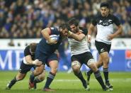 France Rugby - France v New Zealand All Blacks - Stade de France, Saint-Denis near Paris, France, 26/11/2016. Players including France's Xavier Chiocci (L) and New Zealand's Sam Whitelock in action. REUTERS/Gonzalo Fuentes