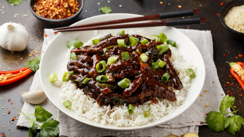 Mongolian beef over rice