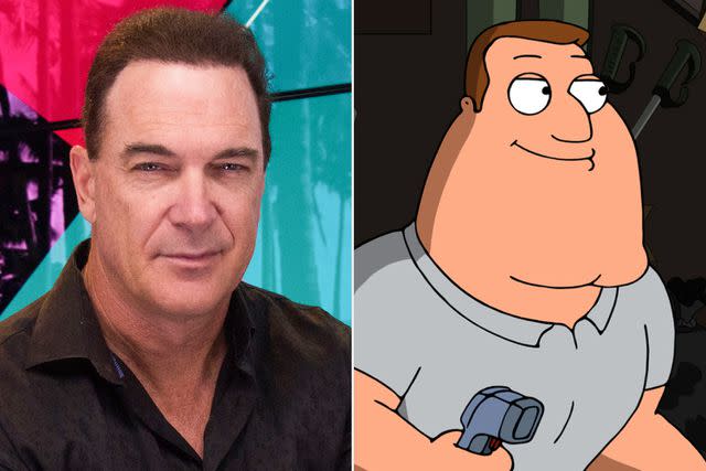 <p>Young Hollywood/Getty; Fox/Everett</p> Patrick Warburton and his 'Family Guy' character, Joe-Swanson