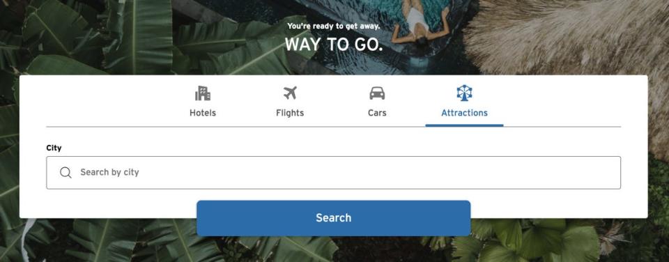 Screenshot of attraction search main screen on Citi Travel.