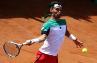 Tennis - Davis Cup - Quarter-Final - Italy vs France - Valletta Cambiaso ASD, Genoa, Italy - April 8, 2018 Italy's Fabio Fognini in action during his match against France's Lucas Pouille REUTERS/Tony Gentile