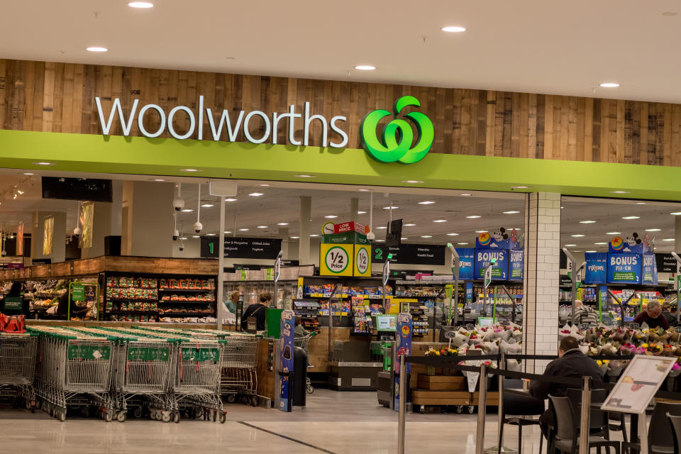 The exterior of a Woolworths store is seen. 