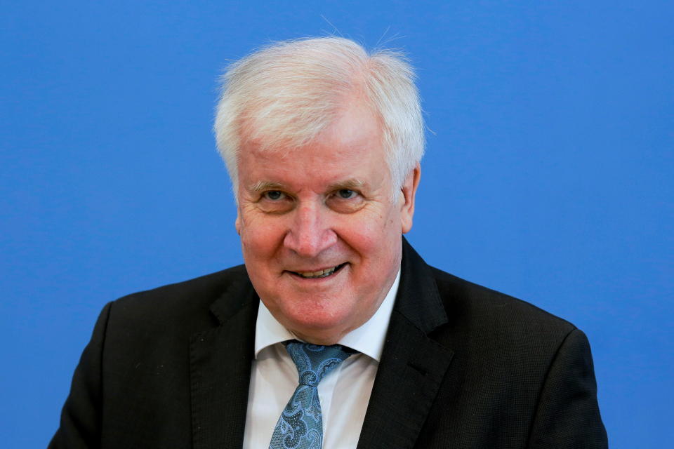 German Interior Minister Horst Seehofer addresses the media about the new structure of the Federal Office of Civil Protection and Disaster Assistance during a news conference in Berlin, Germany March 17, 2021. Markus Schreiber/Pool via REUTERS