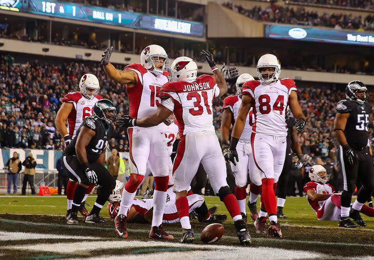 David Johnson celebrates another house call. (Photo by Elsa/Getty Images)