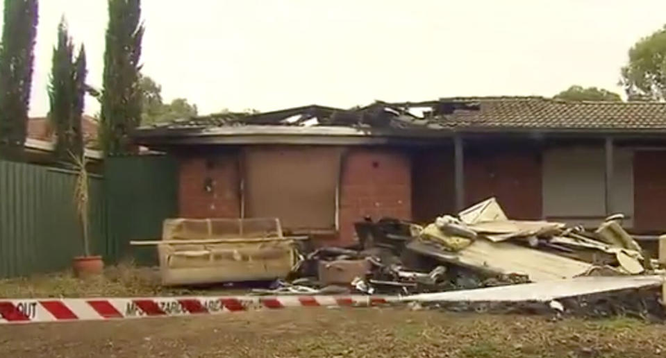 A family home in Adelaide's suburb of Paralowie which has been badly damaged by fire.