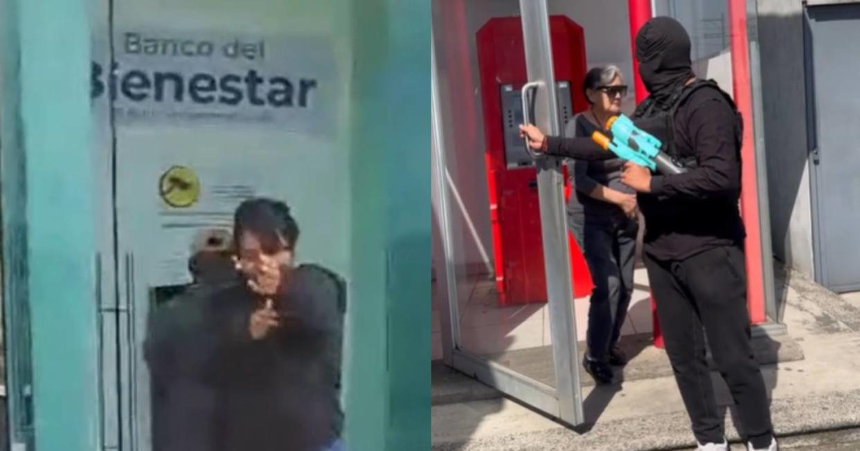 Abuelos custodiados cuando van por su pensión, la broma que refleja la inseguridad en México. Foto: Captura de video TikTok vía @yasgs_ y @nael_roashowoficial