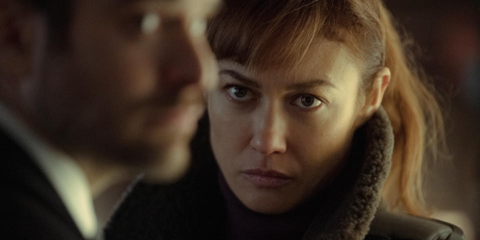 Adam Lawrence (Charlie Cox) and Kara (Olga Kurylenko) in Treason (Netflix)