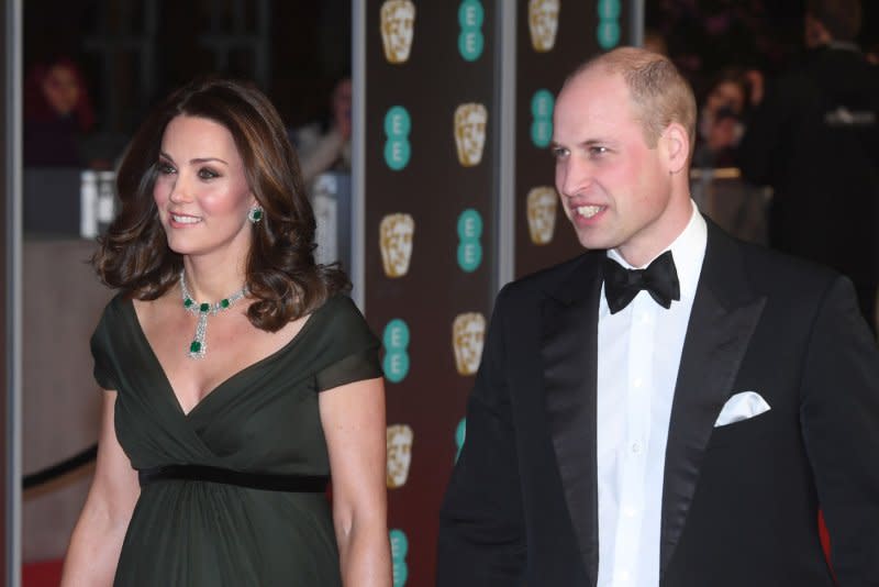 Prince William and his wife Kate Middleton attend The British Academy Film Awards at the Royal Albert Hall in London in 2018. File Photo by Paul Treadway/UPI