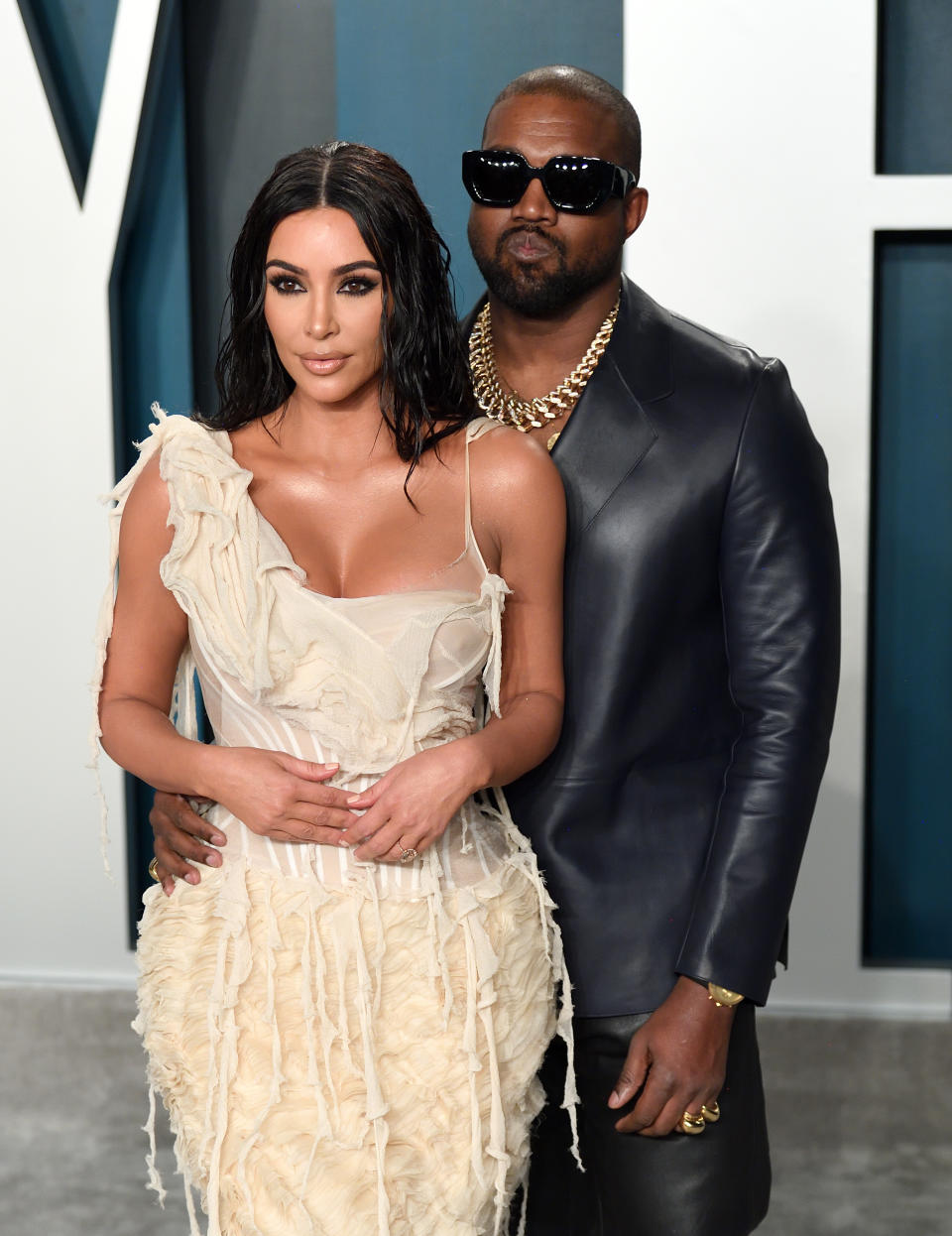 Kim Kardashian and Kanye West attend the 2020 Vanity Fair Oscar Party hosted by Radhika Jones at Wallis Annenberg Center for the Performing Arts on February 09, 2020 in Beverly Hills, California. 