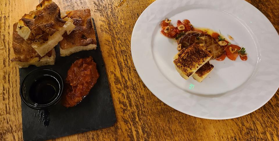 Focaccia ($4) and seared foie gras ($22) at Old Vines Naples.