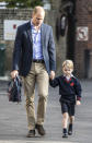 The blonde-haired tot was accompanied by his father, Prince William, on his big day. <em>[Photo: PA]</em>