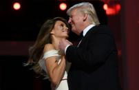 US President Donald Trump and First Lady Melania Trump dance at the Liberty Ball at the Washington DC Convention Center