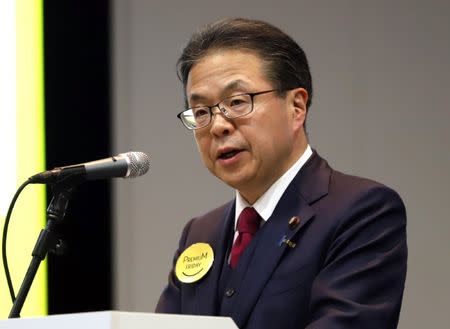 FILE PHOTO: Japanese Minister of Economy, Trade and Industry Hiroshige Seko delivers a speech in Tokyo on Friday, March 29, 2019. Photo by Yoshio Tsunoda/AFLO