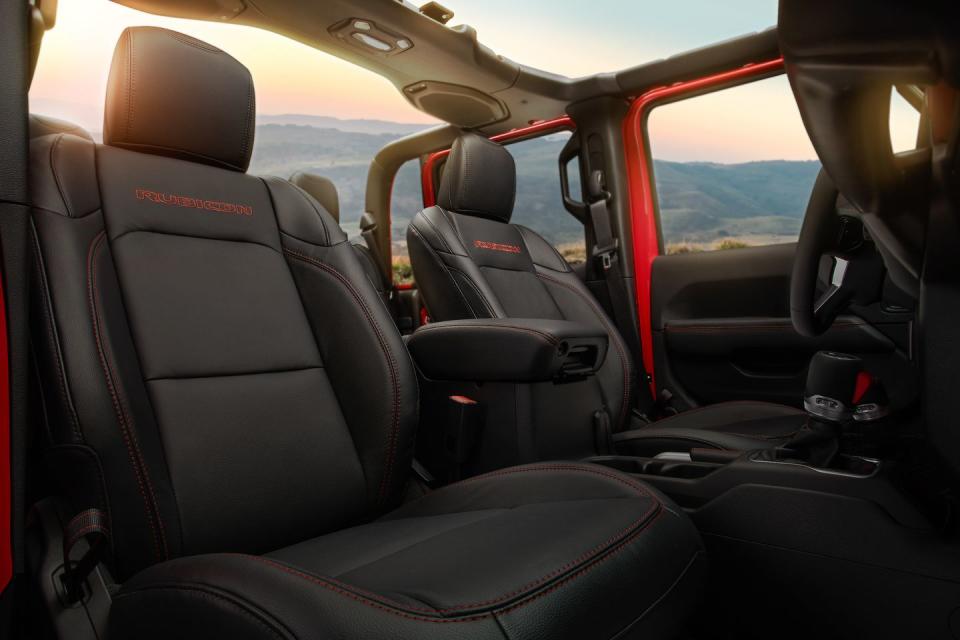 <p>The 60/40-split rear seatbacks fold flat, and the seat bottoms fold up. When both are deployed to make a seat there's more rear legroom than in any other mid-size truck.</p>