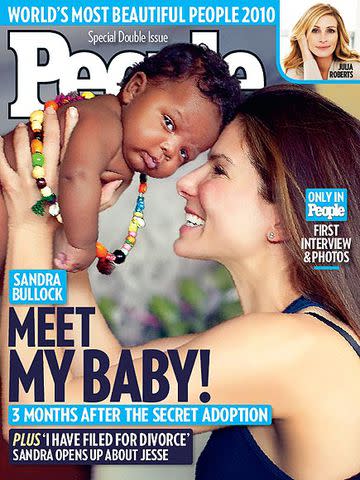 Sandra Bullock poses with her son Louis Bullock on the cover of PEOPLE magazine in 2010.