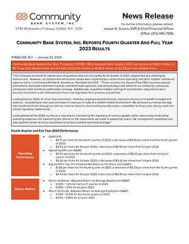 Q4 2023 CBU Earnings Release Supplemental