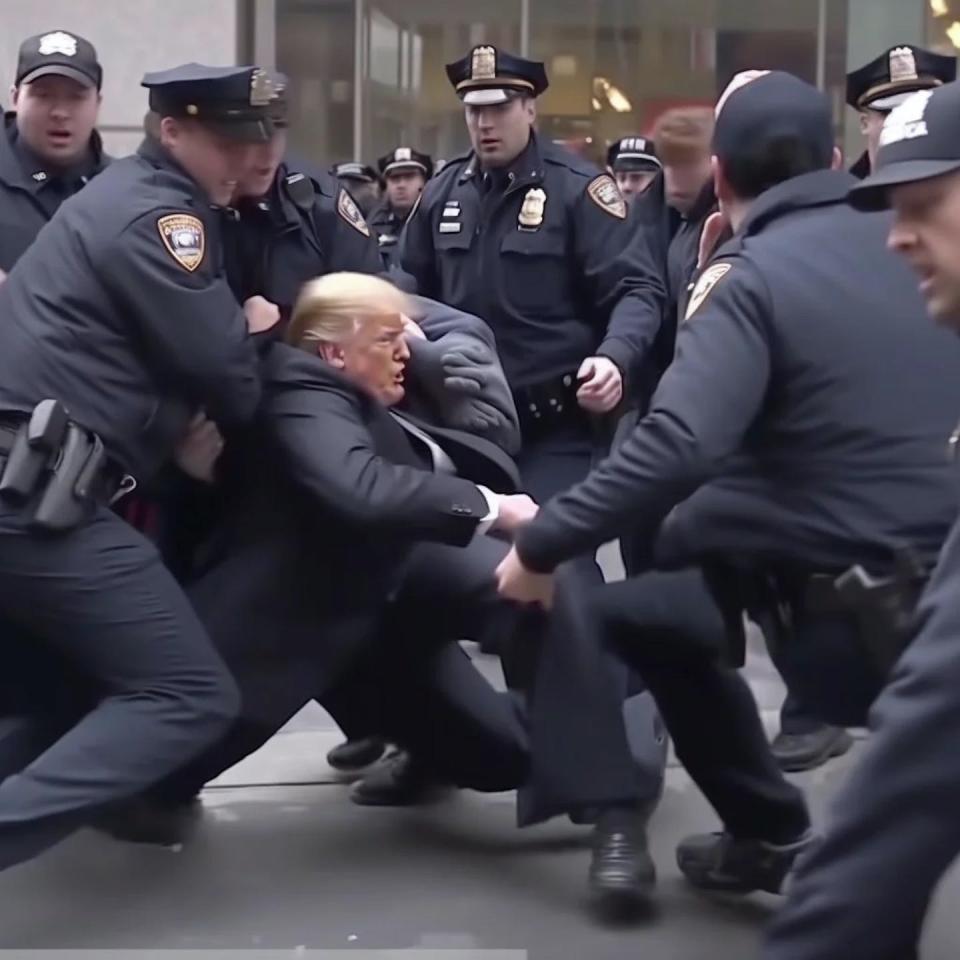 A number of fake images of former US President Donald Trump being arrested have taken the internet by storm. <a href="https://petapixel.com/2023/03/22/fake-images-of-donald-trump-being-arrested-shows-the-power-of-ai/" rel="nofollow noopener" target="_blank" data-ylk="slk:Elliot Higgins/Midjourney;elm:context_link;itc:0;sec:content-canvas" class="link ">Elliot Higgins/Midjourney</a>