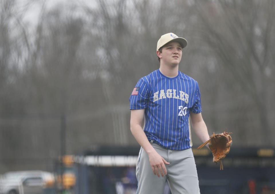 Lincoln freshman Oliver Webb warms up before a game against Hagerstown April 12, 2022.
