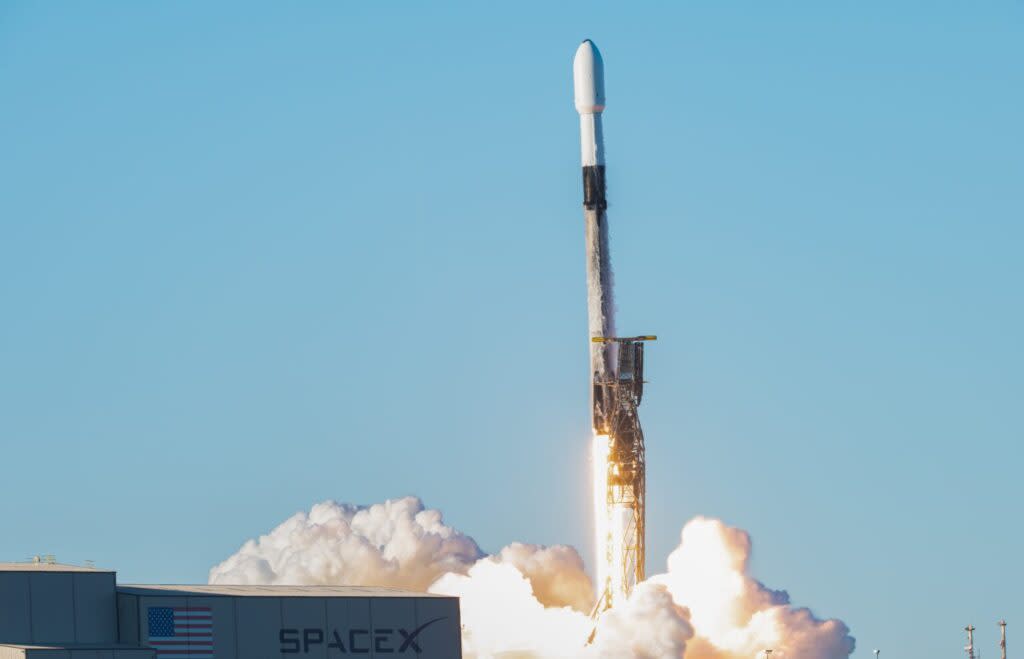 A U.S Space Force mission, carrying the first Weather System Follow-on Microwave (WSF-M) satellite, launches aboard a SpaceX Falcon 9 rocket from Space Launch Complex 4-East at Vandenberg Space Force Base, Calif., April 11, 2024. (Olga Houtsma/U.S. Space Force)
