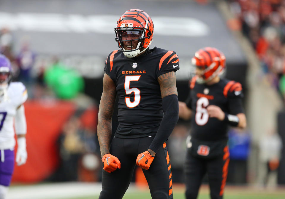 Wide receiver Tee Higgins will be one of the most sough-after free agents in the NFL this offseason. Will the Bengals find a way to keep him? (Photo by Jeff Moreland/Icon Sportswire via Getty Images)