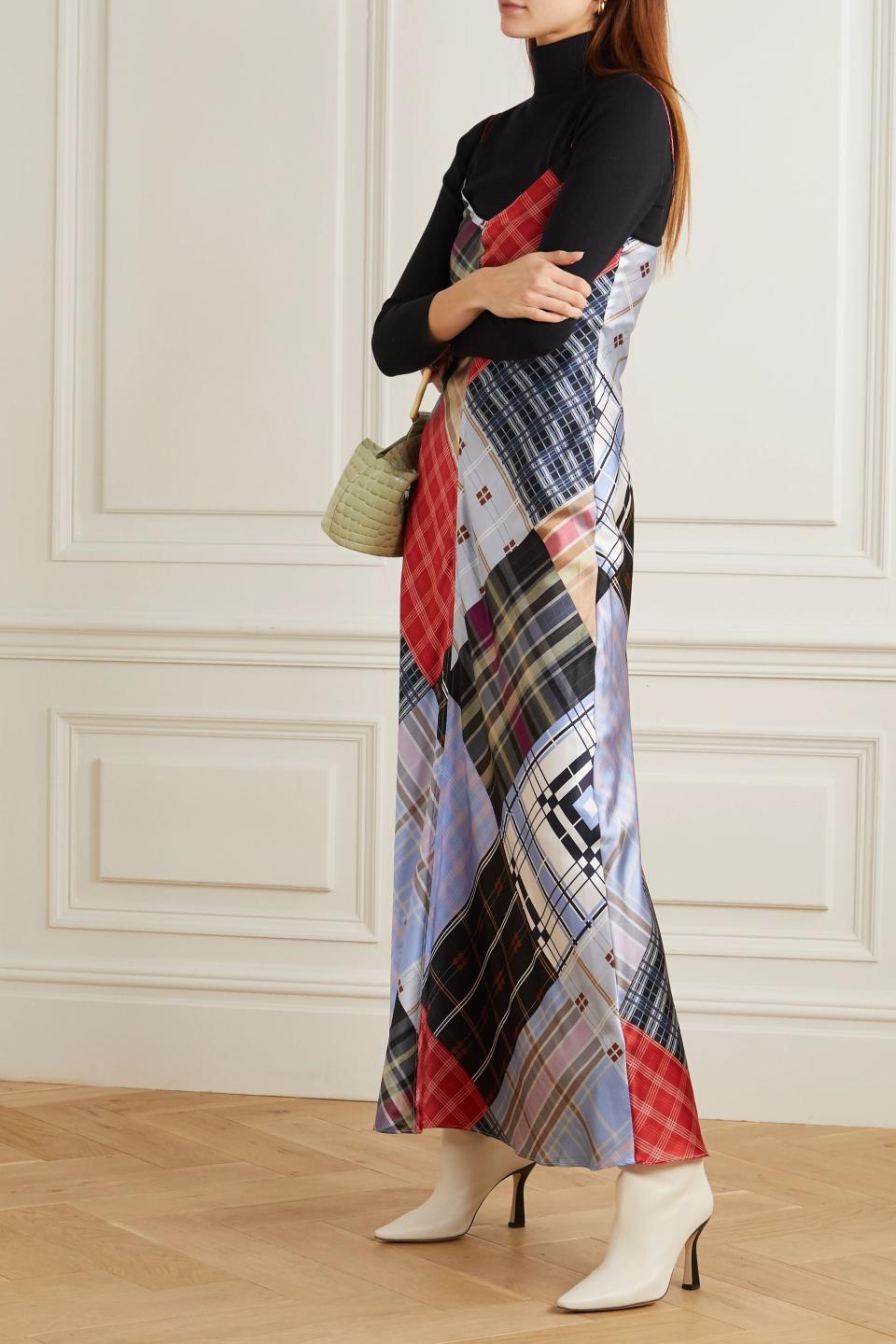 20) Patchwork Printed Silk-Blend Satin Maxi Dress