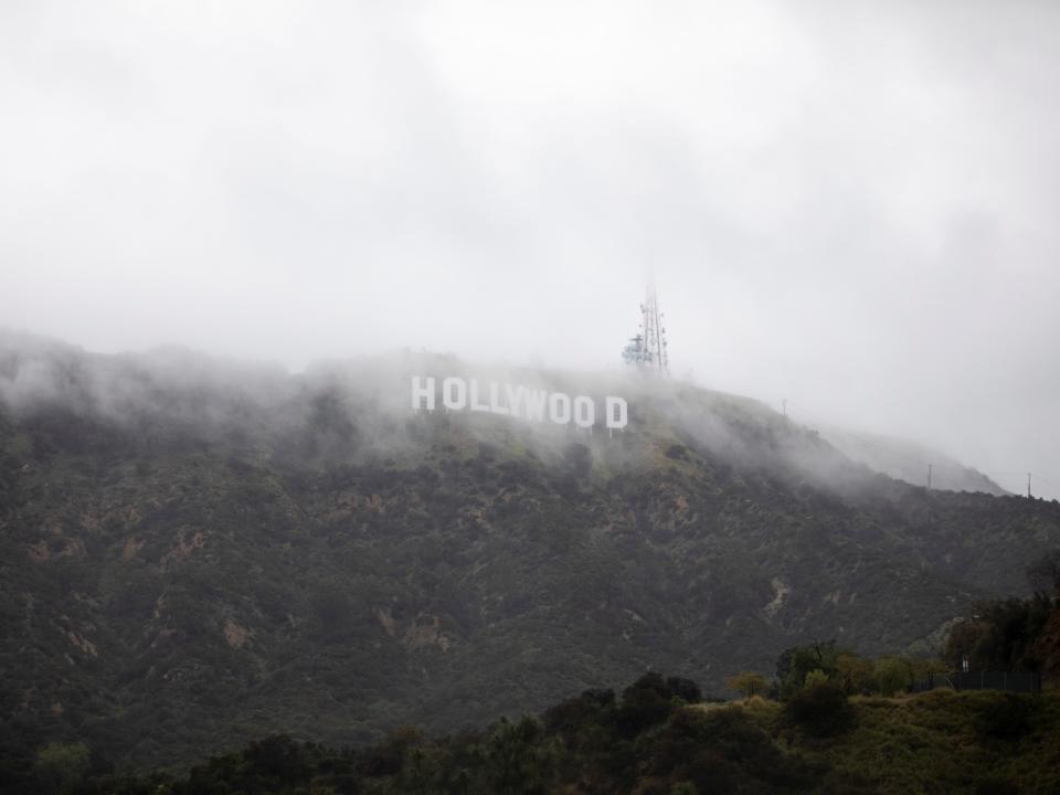 Clouds hovering over the Hollywood sign in Los Angeles, California.