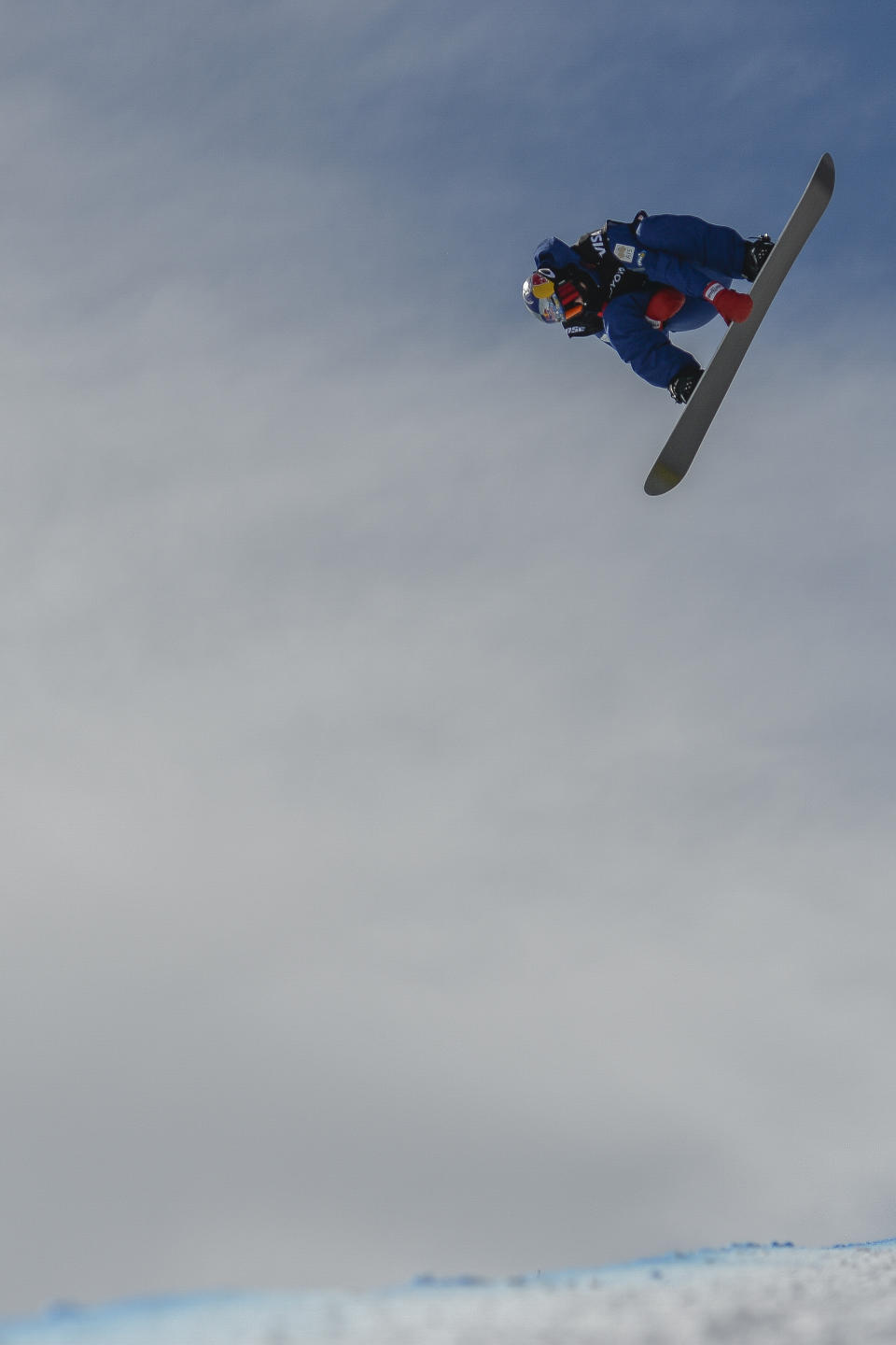 Scotty James, of Australia, competes during the men's snowboard halfpipe final at the freestyle ski and snowboard world championships, Friday, Feb. 8, 2019, in Park City, Utah. (AP Photo/Alex Goodlett)