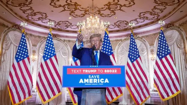 PHOTO: Former President Donald Trump speaks at Mar-a-lago on Election Day in Palm Beach, Fla., Nov. 8, 2022. (Andrew Harnik/AP)