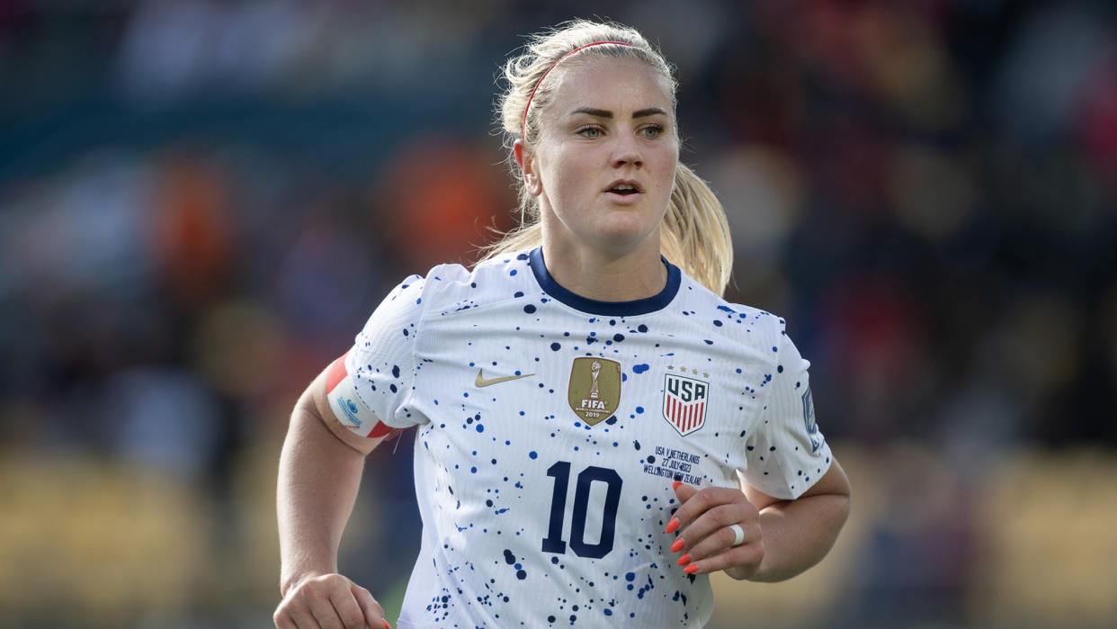  Lindsey Horan of USA in action during the FIFA Women's World Cup Australia & New Zealand 2023 Group E match between USA and Netherlands at Wellington Regional Stadium 