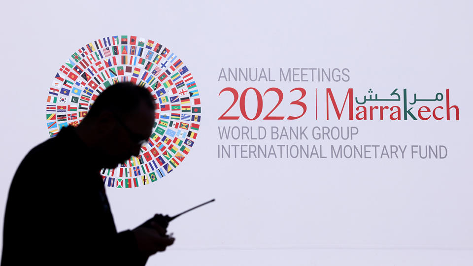 Event signage at the annual meetings of the International Monetary Fund