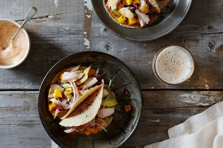 Mahi mahi and avocado tacos