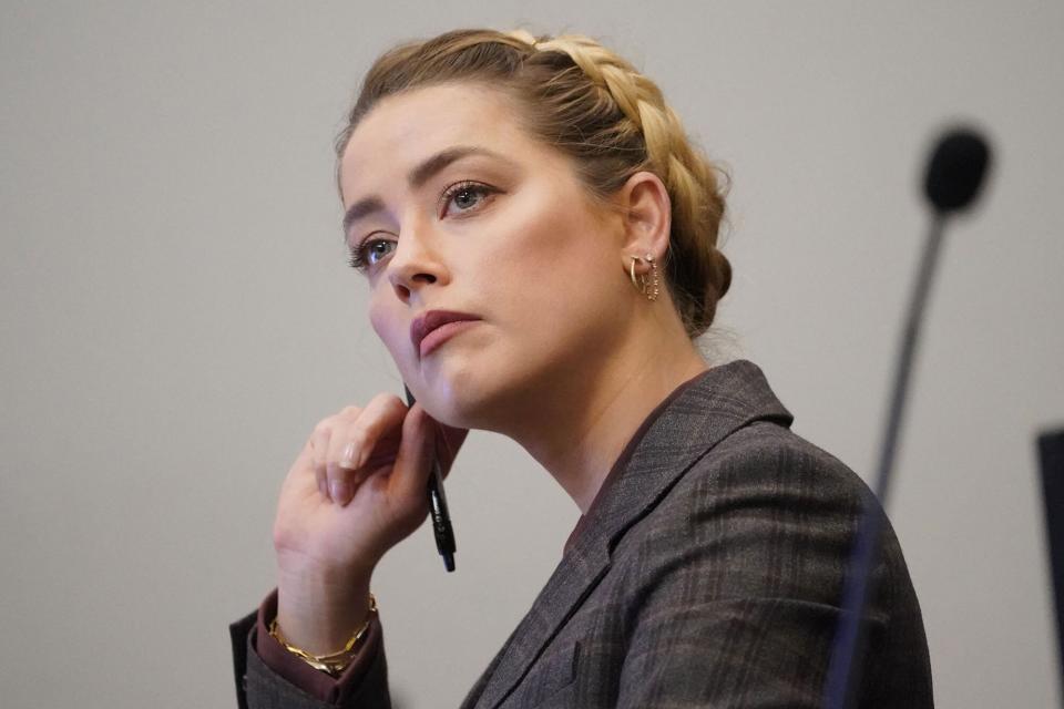 Amber Heard in the courtroom at the Fairfax County Circuit Courthouse in Fairfax, Virginia, on May 2, 2022