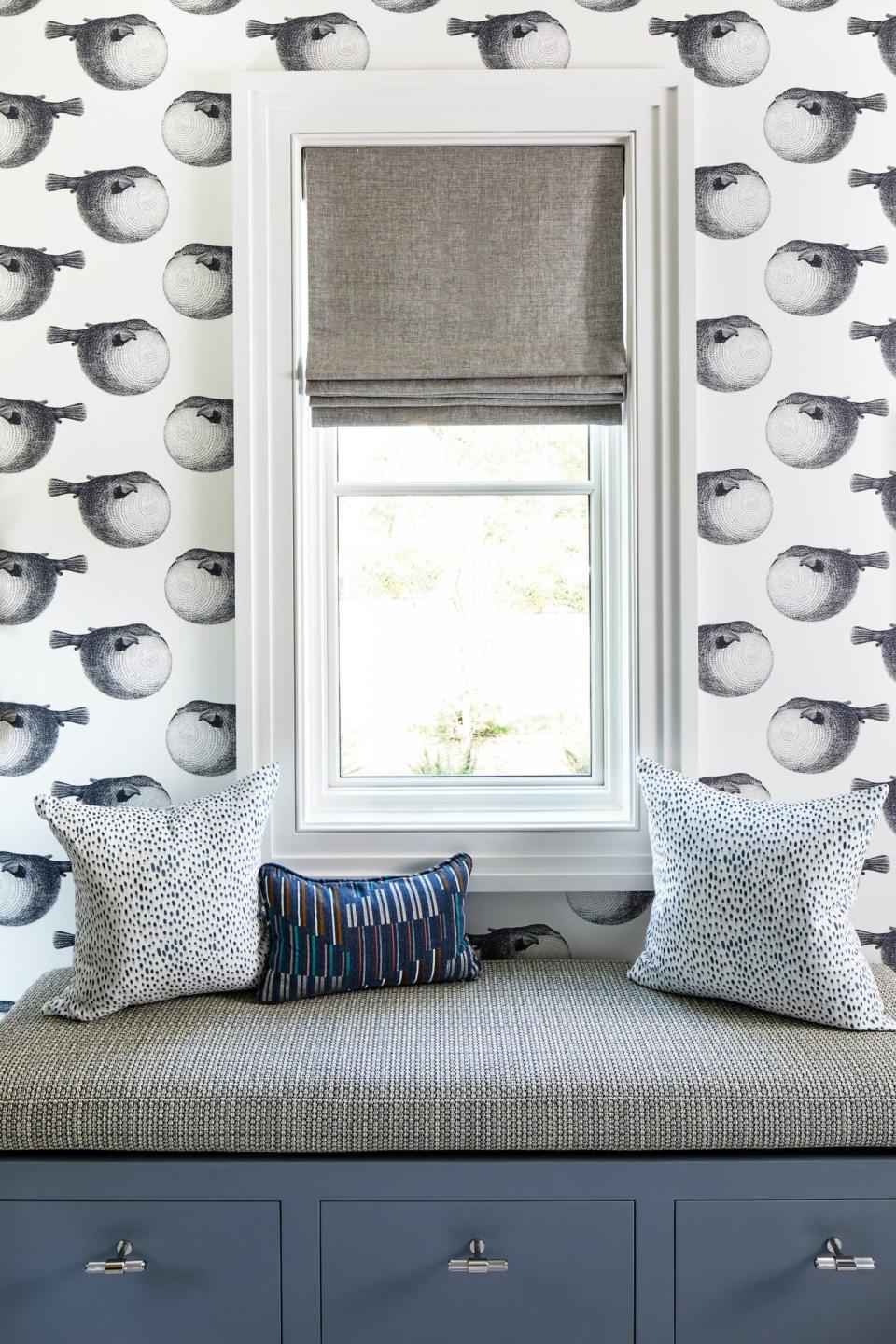 Gray Mudroom Window Treatments