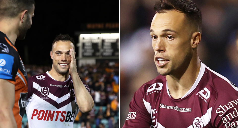 Pictured here, former Wests Tigers player Luke Brooks playing for Manly at Leichhardt Oval.