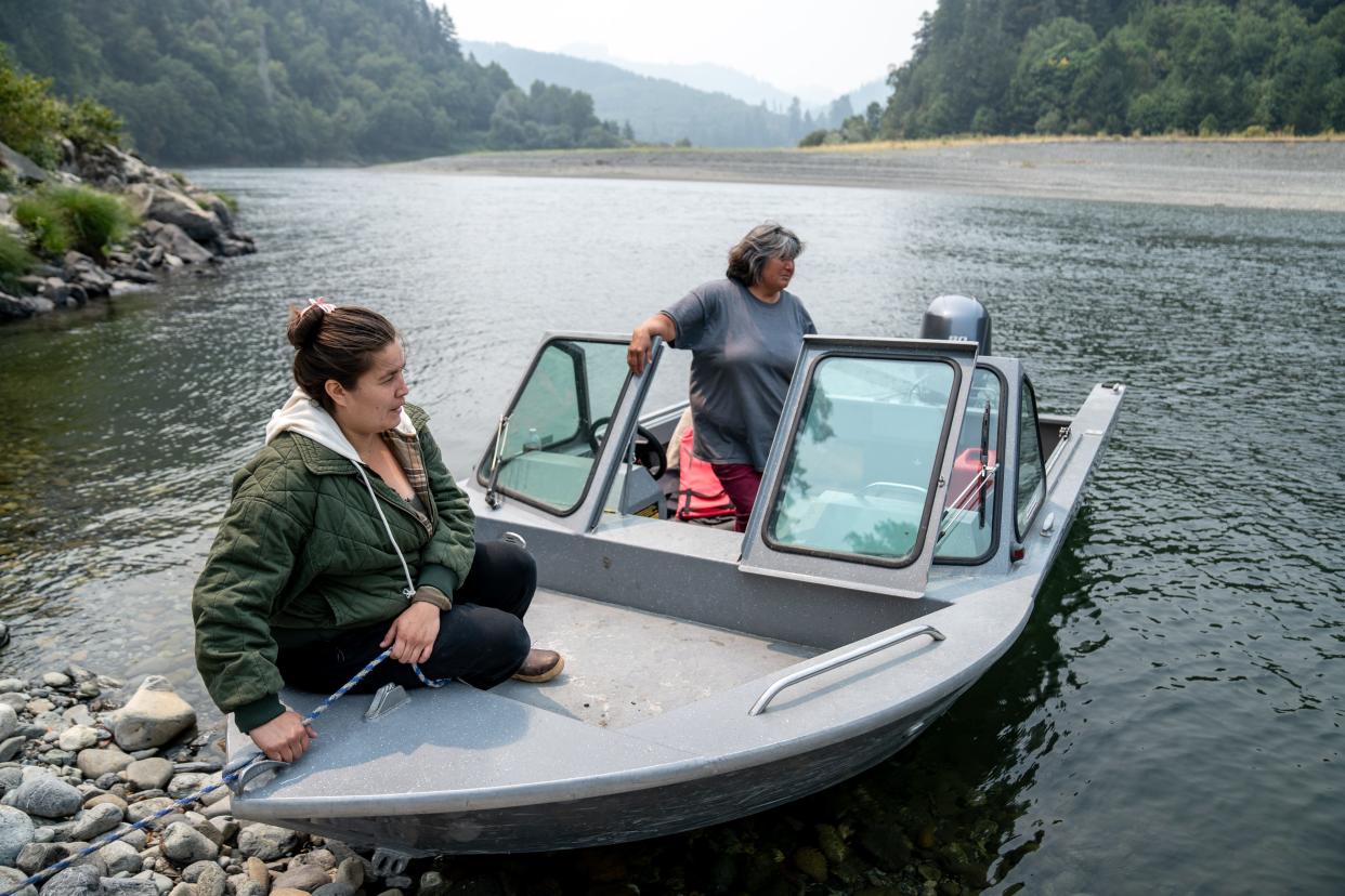 Doreen Ashley (left) and Gloria Mattz (right), fish technicians at the Yurok Fisheries Program, do all they can to help the fish of the Klamath River.