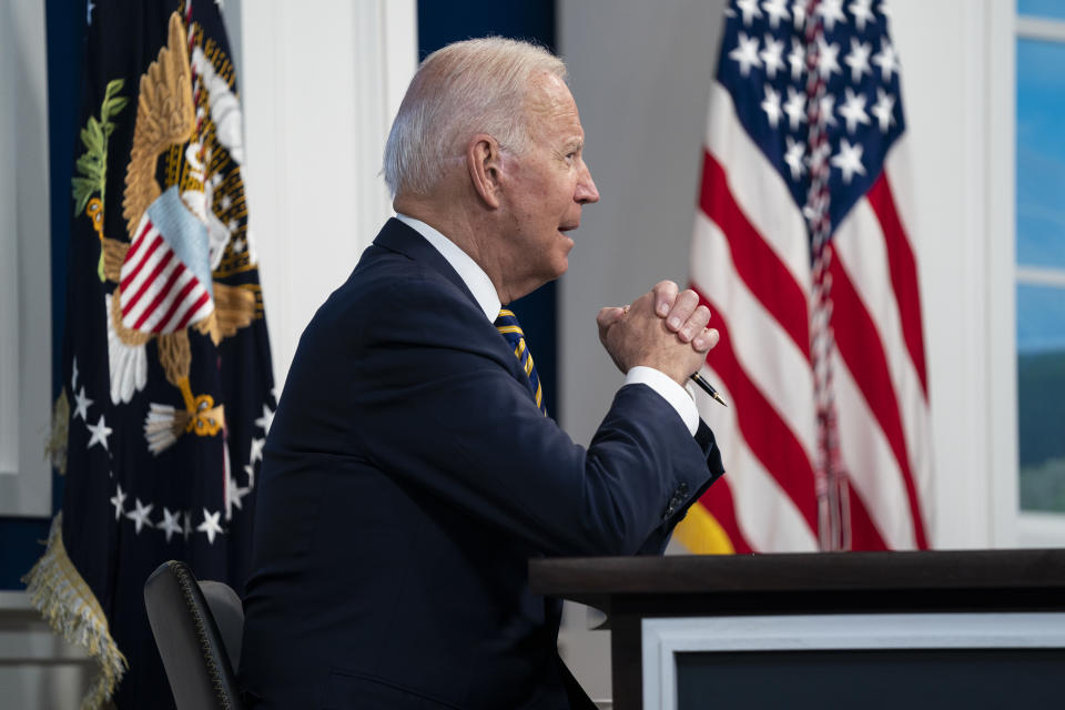 President Joe Biden delivers remarks to the Major Economies Forum on Energy and Climate, in the South Court Auditorium on the White House campus, Friday, Sept. 17, 2021, in Washington. (AP Photo/Evan Vucci)