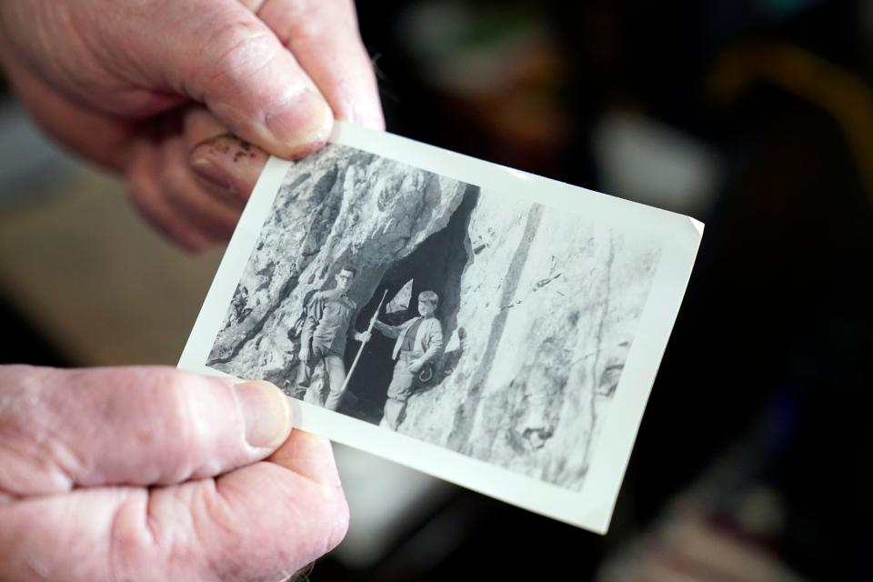 A photo of Wilfred and Frederick Grotz in a cave in Sussex County. The brothers' late father, Gustav Grotz, started a collection of Native American artifacts found mostly in North Jersey.