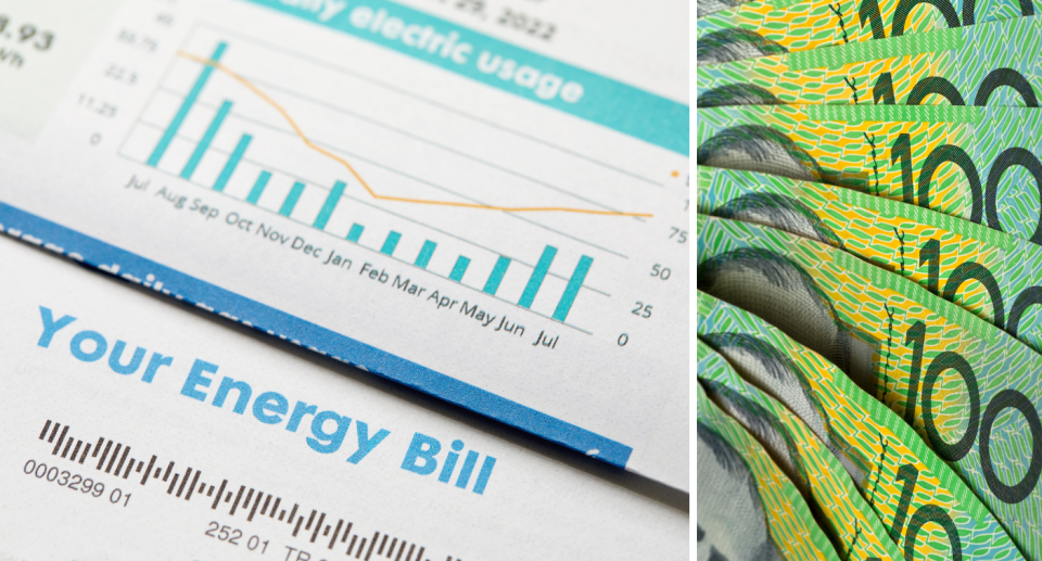 Energy bill and Australian money. Energy rebate concept.