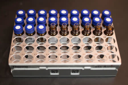 Vials for drug testing are seen at MolecularDX in Windber, Pennsylvania, U.S. on August 9, 2017. REUTERS/Adrees Latif