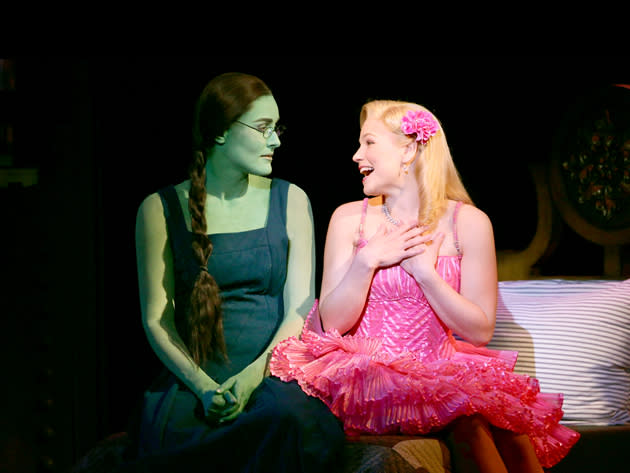 Glinda and Elphaba in a scene in WICKED. (Photo courtesy of BASE Entertainment)