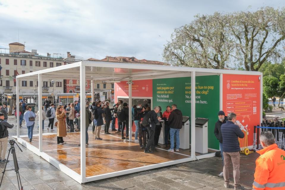 A new kiosk in front of the Santa Lucia railway station was selling tickets and providing information about the new charge on Thursday. Getty Images