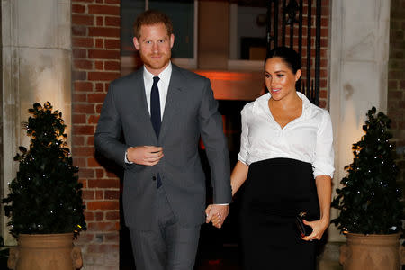 Britain's Prince Harry and Meghan, Duchess of Sussex, arrive to attend the Endeavour Fund Awards in the Drapers' Hall in London, Britain February 7, 2019. Tolga Akmen/Pool via REUTERS