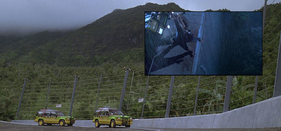 The T-rex paddock seems to change in the key scene of 'Jurassic Park' (Universal)