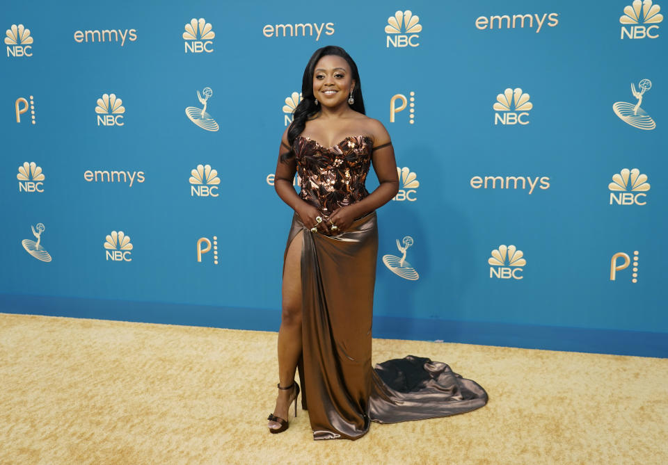 Quinta Brunson arrives at the 74th Primetime Emmy Awards on Monday, Sept. 12, 2022, at the Microsoft Theater in Los Angeles. (AP Photo/Jae C. Hong)