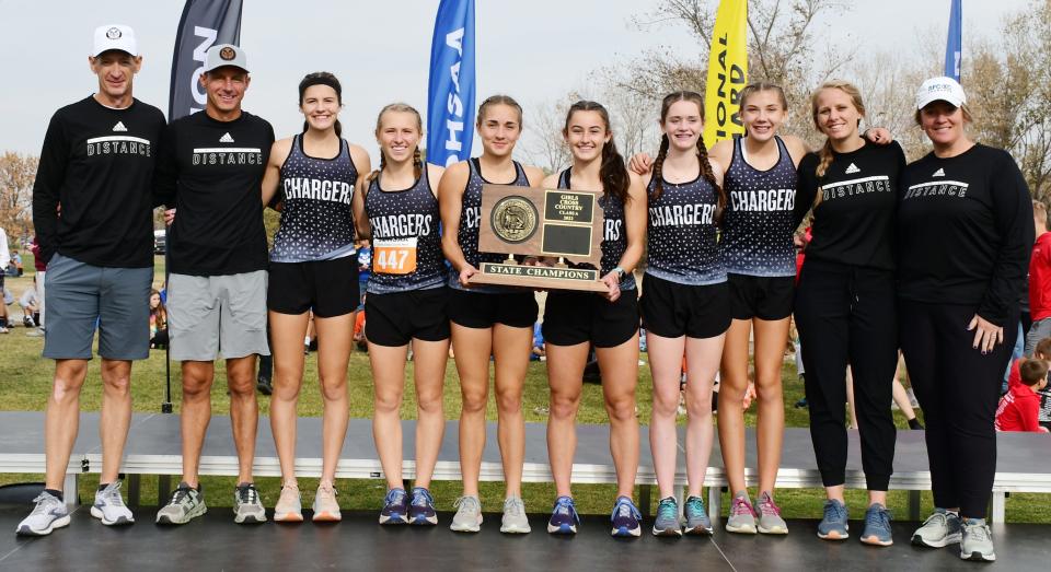 Sioux Falls Christian's girls captured their first state title by winning the Class A division during the 2022 State High School Cross Country Championships on Saturday, Oct. 22, 2022 at Broadland Creek Golf Course in Huron. Christian also won the combined Class A team award.